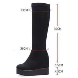 Autumn Winter Warm Wedges Knee High Boots Inner Increase Women's Round Toe Elastic Boots Long Tube Muffin Bottom Female Shoes