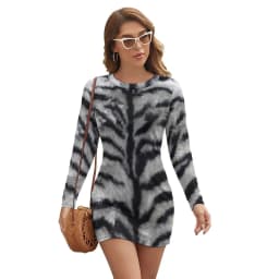 Rainbow Tiger Print Dress Long Sleeve Animal Pride Street Wear Dresses Modern Bodycon Dress Women Pattern Oversize Vestidos