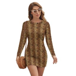 Rainbow Tiger Print Dress Long Sleeve Animal Pride Street Wear Dresses Modern Bodycon Dress Women Pattern Oversize Vestidos