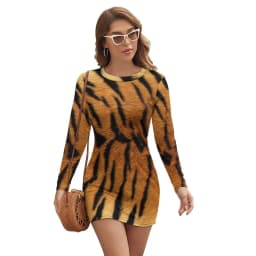 Rainbow Tiger Print Dress Long Sleeve Animal Pride Street Wear Dresses Modern Bodycon Dress Women Pattern Oversize Vestidos