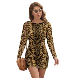 Rainbow Tiger Print Dress Long Sleeve Animal Pride Street Wear Dresses Modern Bodycon Dress Women Pattern Oversize Vestidos