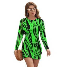Rainbow Tiger Print Dress Long Sleeve Animal Pride Street Wear Dresses Modern Bodycon Dress Women Pattern Oversize Vestidos