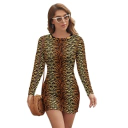 Rainbow Tiger Print Dress Long Sleeve Animal Pride Street Wear Dresses Modern Bodycon Dress Women Pattern Oversize Vestidos