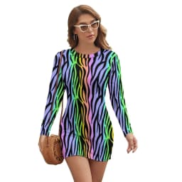 Rainbow Tiger Print Dress Long Sleeve Animal Pride Street Wear Dresses Modern Bodycon Dress Women Pattern Oversize Vestidos