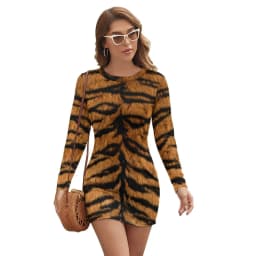 Rainbow Tiger Print Dress Long Sleeve Animal Pride Street Wear Dresses Modern Bodycon Dress Women Pattern Oversize Vestidos