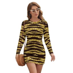 Rainbow Tiger Print Dress Long Sleeve Animal Pride Street Wear Dresses Modern Bodycon Dress Women Pattern Oversize Vestidos