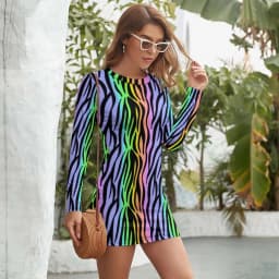 Rainbow Tiger Print Dress Long Sleeve Animal Pride Street Wear Dresses Modern Bodycon Dress Women Pattern Oversize Vestidos