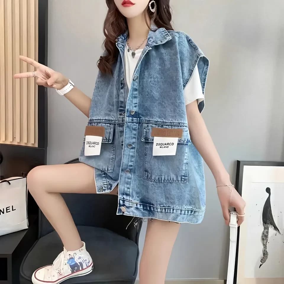 Women's Ripped Denim Vest Sleeveless Top Coat Korean Fashion Streetwear Retro Loose Spring Summer Autumn Student Jacket New