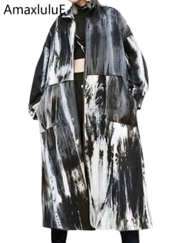 Amax luluE Autumn Korean Design Fashion Long Clothes Womens Loose Vintage Gothic Trench Coats Ladies Casual Punk Windbreakers