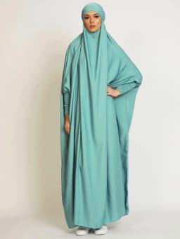 Muslim Women One Piece Prayer Abaya Dress-Velvety Satin, Smocking Sleeves. Dubai Eid Ramadan Islamic Clothing Hijabi Jilbab