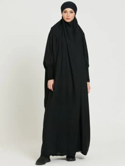 Muslim Women One Piece Prayer Abaya Dress-Velvety Satin, Smocking Sleeves. Dubai Eid Ramadan Islamic Clothing Hijabi Jilbab