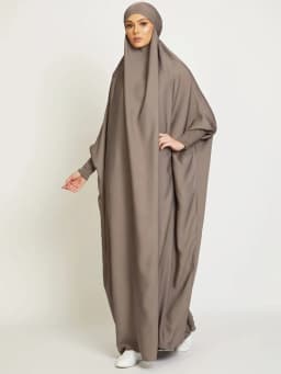 Muslim Women One Piece Prayer Abaya Dress-Velvety Satin, Smocking Sleeves. Dubai Eid Ramadan Islamic Clothing Hijabi Jilbab