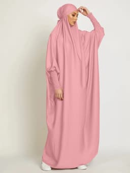 Muslim Women One Piece Prayer Abaya Dress-Velvety Satin, Smocking Sleeves. Dubai Eid Ramadan Islamic Clothing Hijabi Jilbab