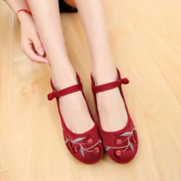 Ethnic Dance Shoes for Women Retro Embroidered Mary Jane Pumps Female Mid-Heel Round Toe Cheongsam Dress Shoe Ancient Style