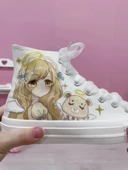 Amy and Michael Lolita Shoes Lovely Girls Students High Top Hand Painted Canvas Sneakers Breathable Kawaii Women Casual Trainers