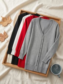 Outerwear V-neck Jersey Korean Fashion Style Cropped Blouses Long Woman Cardigan Knitted Ladies Sweaters Black Clothing Tricot