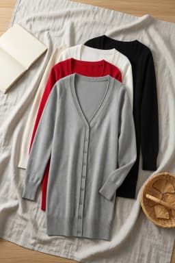 Outerwear V-neck Jersey Korean Fashion Style Cropped Blouses Long Woman Cardigan Knitted Ladies Sweaters Black Clothing Tricot