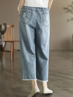 Amax luluE 2025 Womens Luxury Spring Loose Embroidery Wide Trousers Holes Leisure Jeans Females Classic Vintage Punk Denim Pants