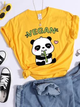 Vegan Panda Loves To Eat Bamboo Female T-Shirt Street Breathable Crop Top Casual Sweat Sport Clothes Summer O-Neck T Shirt Women