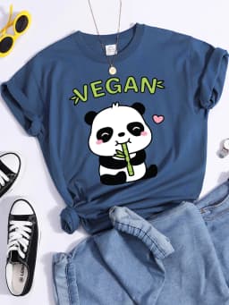 Vegan Panda Loves To Eat Bamboo Female T-Shirt Street Breathable Crop Top Casual Sweat Sport Clothes Summer O-Neck T Shirt Women