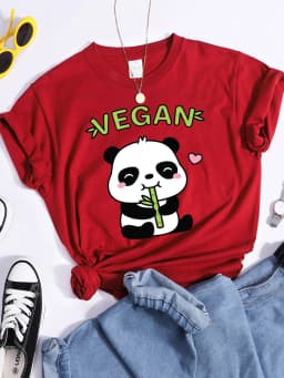 Vegan Panda Loves To Eat Bamboo Female T-Shirt Street Breathable Crop Top Casual Sweat Sport Clothes Summer O-Neck T Shirt Women