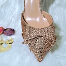 QSGFC Crystal Decoration Style Wine Glass Heel Shoes Friends Party Shoes Nigerian Fashion Peach Ladies Shoes And Bag For Party