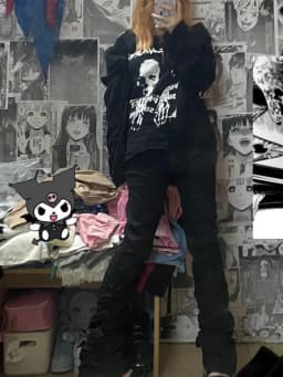REDDACHiC Goth Lolita Black Pants Casual Flare Stacked Jeans Women Stretchy High Waist Trousers 2000s Y2K Grunge Emo Streetwear