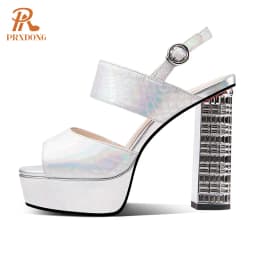PRXDONG INS Fashion Womne's Sandals Summer Shoes Chunky High Heels Platform Gold Silver Dress Party Wedding Female Shoes Pumps