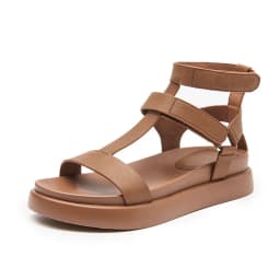 BeauToday Summer Gladiator Sandals Women Calfskin Leather Open Toe T-bar Strap Hook & Loop Summer Ladies Shoes Handmade 07130