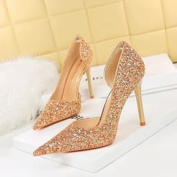 Glitter High Heels Sequined Gold Silver Women Pumps Pointed Toe Thin Heeled Shoes Ladies Luxury Party Shoes 7/10cm Size 43 Blue