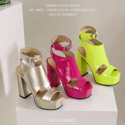 Oversized Round Rhinestone Metal Buckle Ankle Strap Women's Sandals Ultra High Thick Heel Waterproof Platform Peep Toe Shoes