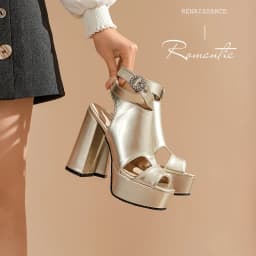 Oversized Round Rhinestone Metal Buckle Ankle Strap Women's Sandals Ultra High Thick Heel Waterproof Platform Peep Toe Shoes