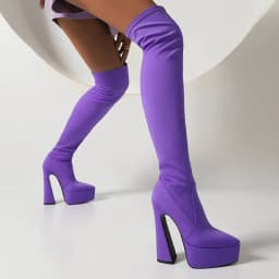 Stretch Satin Fabric Plus Size Pointed Toe Ultra-High Hollowed Out Shaped Heel Sexy Over-The-Knee Boots Breathable Inner Boots