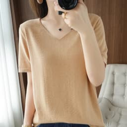 V-neck loose thin pure cotton jersey spring new women's blouse summer short-sleeved T-shirt bottom shirt to wear
