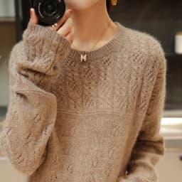 100% pure cardigan women round neck show thin hollow cashmere sweater knitted leggings fall winter loose jumper top