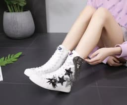 High Top Women's Canvas Shoes Middler Boots Fashion Handmade Vulcanized Shoes Lace-Up Comfortable Sneakers Big Size 42 43