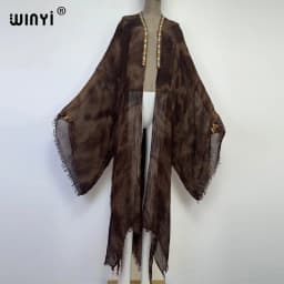WINYI Women Free Size Skin-friendly Soft Retro Tie-dye Printed Cardigan Stitch Cocktail Sexy Boho Beach Cover Up Holiday Kimono