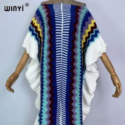 WINYI 2022 NEW Knitting Rainbow Printing Comfort Warm Winter Fashion Holiday Dress Elegant Africa Women Boho Party Long Dress