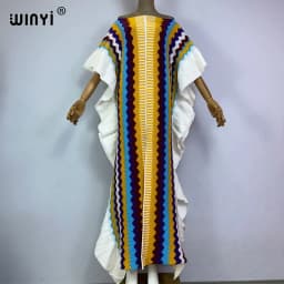 WINYI 2022 NEW Knitting Rainbow Printing Comfort Warm Winter Fashion Holiday Dress Elegant Africa Women Boho Party Long Dress
