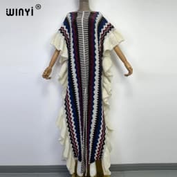 WINYI 2022 NEW Knitting Rainbow Printing Comfort Warm Winter Fashion Holiday Dress Elegant Africa Women Boho Party Long Dress