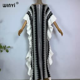 WINYI 2022 NEW Knitting Rainbow Printing Comfort Warm Winter Fashion Holiday Dress Elegant Africa Women Boho Party Long Dress