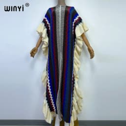 WINYI 2022 NEW Knitting Rainbow Printing Comfort Warm Winter Fashion Holiday Dress Elegant Africa Women Boho Party Long Dress