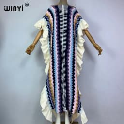 WINYI 2022 NEW Knitting Rainbow Printing Comfort Warm Winter Fashion Holiday Dress Elegant Africa Women Boho Party Long Dress