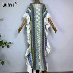 WINYI 2022 NEW Knitting Rainbow Printing Comfort Warm Winter Fashion Holiday Dress Elegant Africa Women Boho Party Long Dress