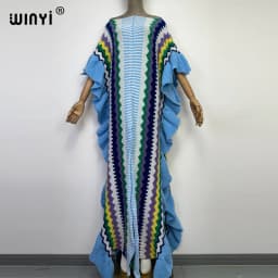 WINYI 2022 NEW Knitting Rainbow Printing Comfort Warm Winter Fashion Holiday Dress Elegant Africa Women Boho Party Long Dress