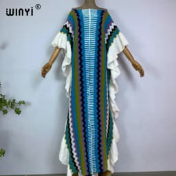 WINYI 2022 NEW Knitting Rainbow Printing Comfort Warm Winter Fashion Holiday Dress Elegant Africa Women Boho Party Long Dress