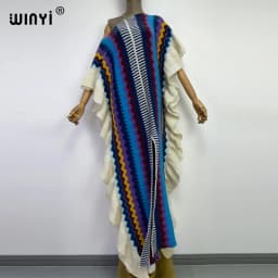 WINYI 2022 NEW Knitting Rainbow Printing Comfort Warm Winter Fashion Holiday Dress Elegant Africa Women Boho Party Long Dress