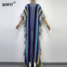 WINYI 2022 NEW Knitting Rainbow Printing Comfort Warm Winter Fashion Holiday Dress Elegant Africa Women Boho Party Long Dress