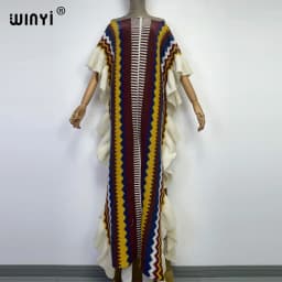 WINYI 2022 NEW Knitting Rainbow Printing Comfort Warm Winter Fashion Holiday Dress Elegant Africa Women Boho Party Long Dress