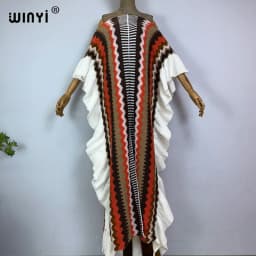 WINYI 2022 NEW Knitting Rainbow Printing Comfort Warm Winter Fashion Holiday Dress Elegant Africa Women Boho Party Long Dress